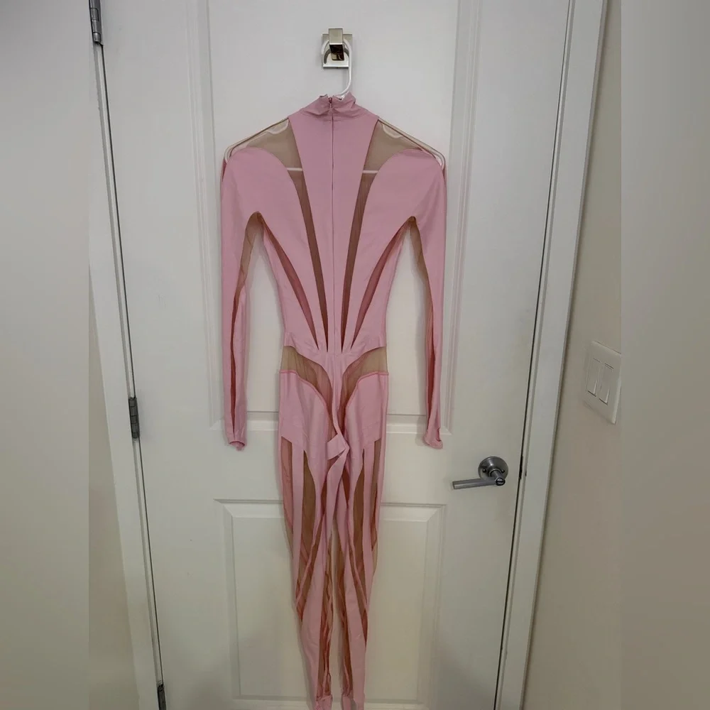 MUGLER - Lvr Exclusive Jersey & Tulle Jumpsuit - Picture 3 of 9